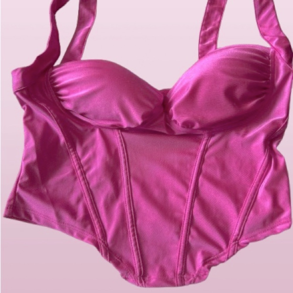 SHEIN Pink Satin Corset with Glossy Finish